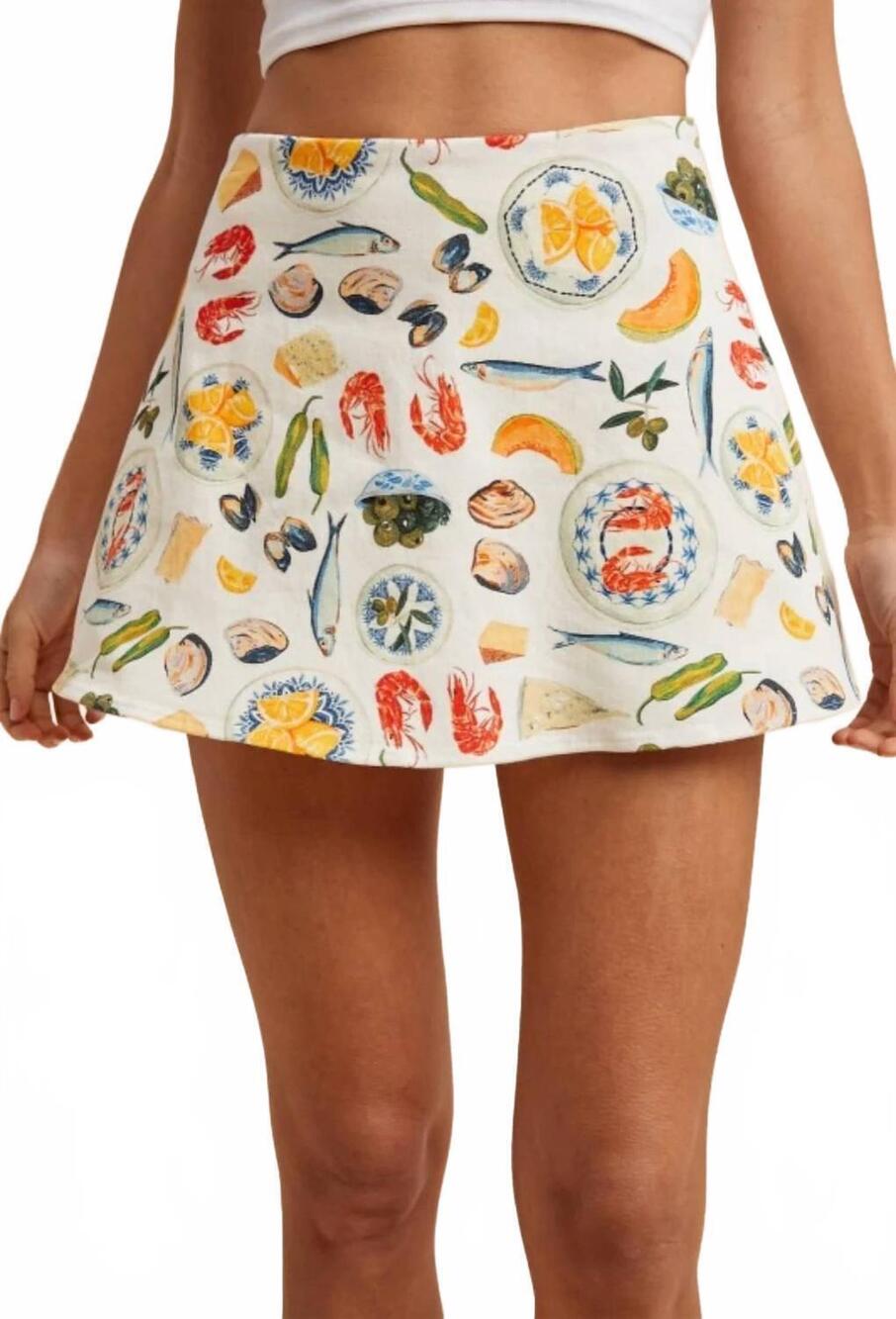 NEW ANNIEWEAR mediterranean food motif printed skort in multi